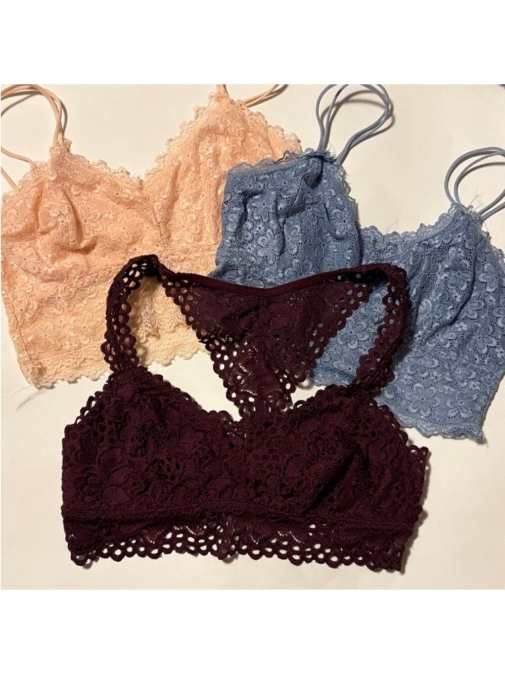 Aerie Lace Bandeau Trio - Peach, Blue, Burgundy